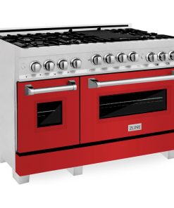 ZLINE 48" Gas Range, DuraSnow Stainless Steel, Red Matte
