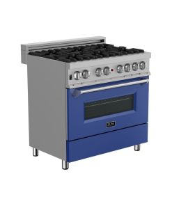 ZLINE 36" Range Gas Stove/Electric Oven, DuraSnow and Blue Matte Door