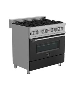 ZLINE 36" Range Gas Stove/Electric Oven, DuraSnow and Black Matte Door