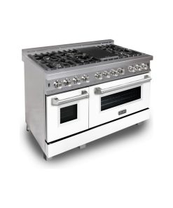 ZLINE 48" Professional Dual Fuel Range in DuraSnow?with White Matte Door