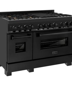 ZLINE 48" Dual Fuel Range, Black Stainless Steel With Brass Burners