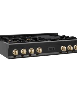 ZLINE Autograph 48" Porcelain Rangetop, Black Stainless Steel, Gold