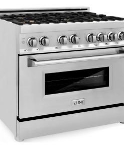 ZLINE Range Gas Stove/Electric Oven, Stainless Steel With Brass Burners, 36"