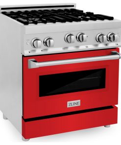 ZLINE 30" Professional Gas Range in Stainless Steel with Color Door Options, Red