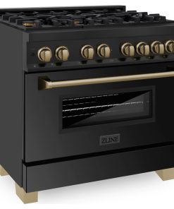 ZLINE Autograph 36" 4.6 cu. ft. Dual Range, Black Stainless, Champagne Bronze