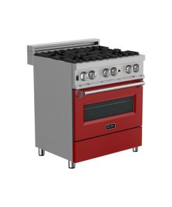 ZLINE 30" Range Gas Stove/Electric Oven, DuraSnow and Red Matte Door