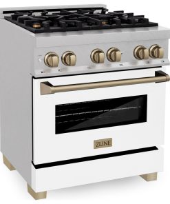 ZLINE Autograph 30" Dual Fuel Range, DuraSnow Stainless Steel, Champagne Bronze