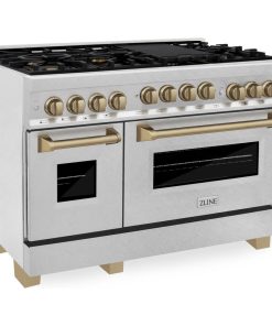 ZLINE Autograph 48" 6.0 cu. ft. Range, DuraSnow Stainless Steel, Champagne Bronz
