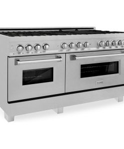 ZLINE 60" Dual Fuel Range With Gas Stove/Electric Oven, DuraSnow, Brass Burners