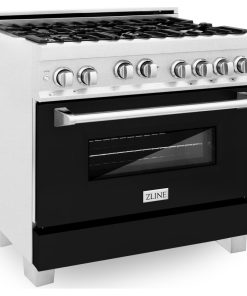 ZLINE 36" Range Gas Stove/Gas Oven, DuraSnow Stainless Steel, Black Matte Door
