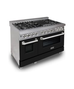 ZLINE 48" Professional Dual Fuel Range in DuraSnow?with Black Matte Door