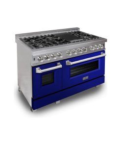 ZLINE 48" Professional Dual Fuel Range in DuraSnow?with Blue Gloss Door