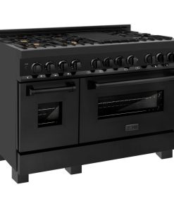 ZLINE Range Gas Stove/Electric Oven, Black Stainless Steel, Brass Burner, 48"