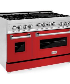 ZLINE 48" Range With Gas Stove and Gas Oven, Stainless Steel, Red Matte