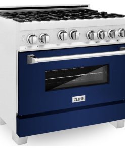 ZLINE 36" Range Gas Stove/Gas Oven, DuraSnow Stainless Steel, Blue Gloss Door
