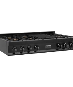 ZLINE Gas Stovetop, Black Stainless Steel With Brass Burners, 48"