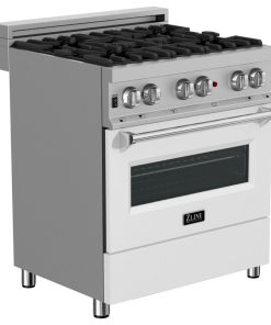 ZLINE 30" Range Gas Stove and Electric Oven, DuraSnow and White Matte Door