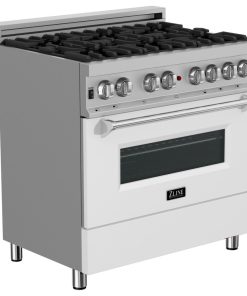 ZLINE 36" Range Gas Stove and Electric Oven, DuraSnow and White Matte Door