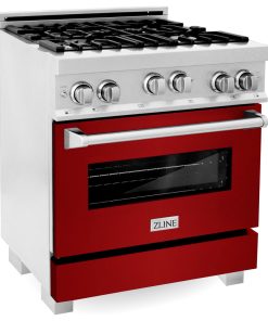 ZLINE 30" Range Gas Stove/Gas Oven, DuraSnow Stainless Steel, Red Gloss Door