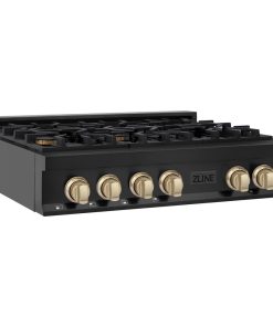 ZLINE Autograph 36" Porcelain Rangetop, Black Stainless Steel, Gold
