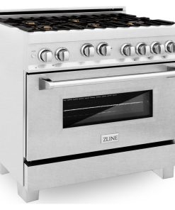 ZLINE Range Gas Stove/Oven, DuraSnow Stainless Steel With Brass Burners, 36"