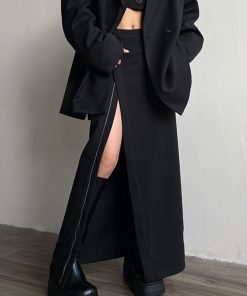 Zip Up Split Thigh Maxi Skirt