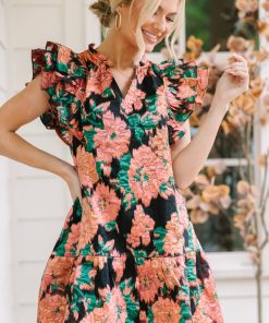 You're The One Black Floral Ruffled Dress
