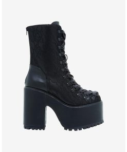 YRU Black Lace Platform Boots