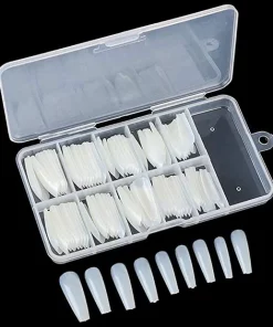 (Natural-100) - 100pcs False Nails Full Cover Coffin Acrylic Style Artificial Fake Nail Art Tips UV Gel Beauty Tools(Natural)