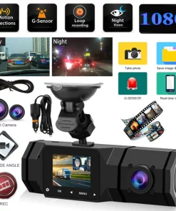 1 Set Dashcam Intelligent Wide Compatibility Dual Cameras 1.5-Inch 1080P Front Inside Car DVR for Automobiles