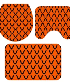 1 Set Floor Mat Strong Water Absorption Decorative Pumpkin Printed 3-Piece Shower Curtain Toilet Seat Cover Set for Daily Use-3 C