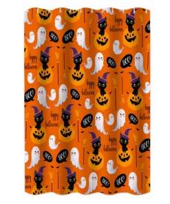 1 Set Floor Mat Strong Water Absorption Decorative Pumpkin Printed 3-Piece Shower Curtain Toilet Seat Cover Set for Daily Use-1 H