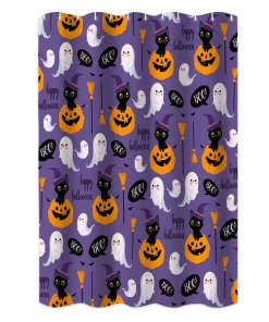 1 Set Floor Mat Strong Water Absorption Decorative Pumpkin Printed 3-Piece Shower Curtain Toilet Seat Cover Set for Daily Use-2 A