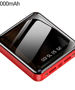 10000/20000mAh Power Bank Mini Large Capacity Mirror Effect Digital Display External Battery Pack for Android - Red