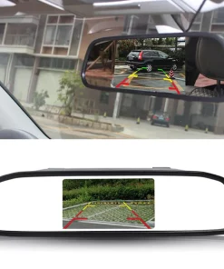 1 Set Reverse Camera Night Vision Clear Image 4 LED Car Rear View Camera with 4.3-Inch Rearview Mirror for Automobile - Black