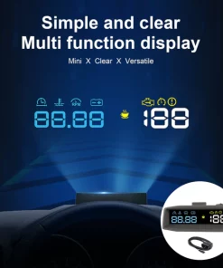 1 Set Highly Stable Durable Clear Large Font In-vehicle Instrument Display HUD Head Up Display for Car - Black