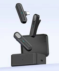1 Pair Wireless Mics Low Latency with Charging Case Noise Reduction Type-C 360 Degree Pickup 2.4GHz Lapel Microphone for Live Streaming
