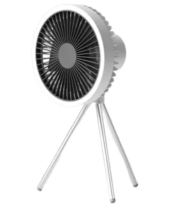 10000mAh Tripod Fan Battery Operated Rechargeable 3-speed Ring Night Light Desk Fan for Camping - White