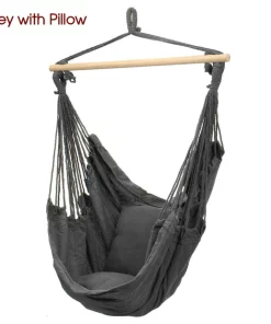 （Grey with Pillow）Portable Hanging Hammock Chair Swing Garden Outdoor Camping Soft Cushions New