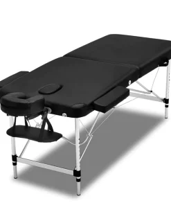 Zenses 70cm Wide Portable Aluminium Massage Table Two Fold Treatment Beauty Therapy Black