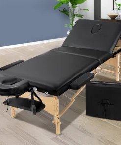 Zenses 70CM Wide Wooden Portable Massage Table 3 Fold Beauty Therapy Bed Waxing BLACK