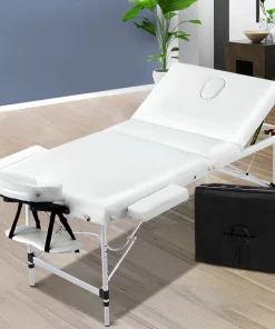 Zenses 75CM Wide Portable Aluminium Massage Table 3 Fold Beauty Bed Therapy Waxing White
