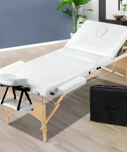 Zenses 70CM Wide Wooden Portable Massage Table 3 Fold Beauty Bed Therapy Waxing White