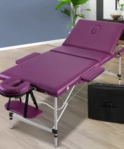 Zenses 75cm Massage Table Portable 3 Fold Aluminium Beauty Therapy Waxing Bed Purple