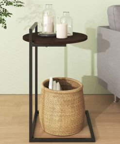 Zinus Ongii Metal and Wood Bedside Table Round Nightstand - Dark Brown