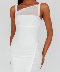 ZENYA SPLIT RUCHED MIDI DRESS WHITE