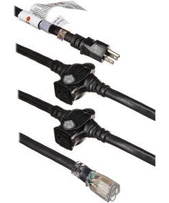 Lex E-String 15 Amp 12/3 STW NEMA 5-15 Extension Cord, 3-Receptacles, 25', Black