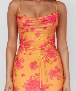 TEAVA LACED WAIST MAXI DRESS FLORAL ORANGE