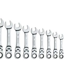 10 PIECE 72 TOOTH METRIC STUBBY FLEXIBLE COMBINATION RATCHETING WRENCH SET
