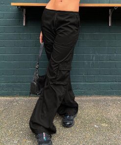 Zip Up Cargo Pocket Straight Leg Pants